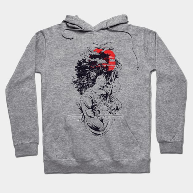 Geisha Playing Music Hoodie by MarinasingerDesigns